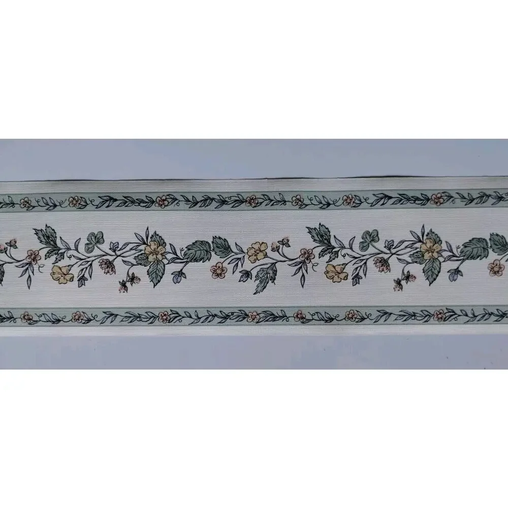 Sanitas Classic Series - Pre-pasted Vinyl Border 15 ft - Lt Pink Yellow Flowers